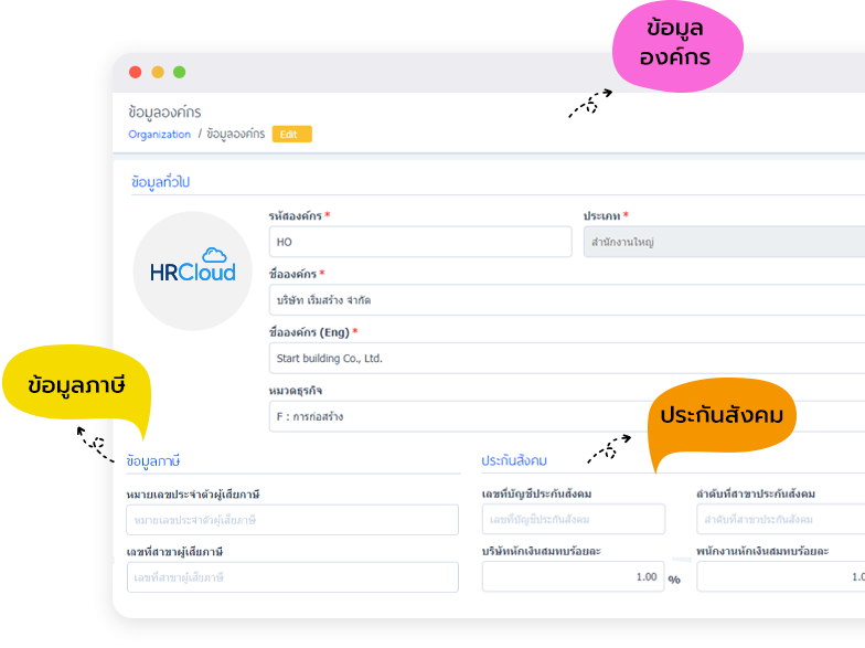 โปรแกรมบริหารงานบุคคลออนไลน์ HR Cloud ระบบองค์กร Organization